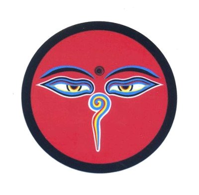 Наклейка "Глаза Будды", красный фон, 7 см
