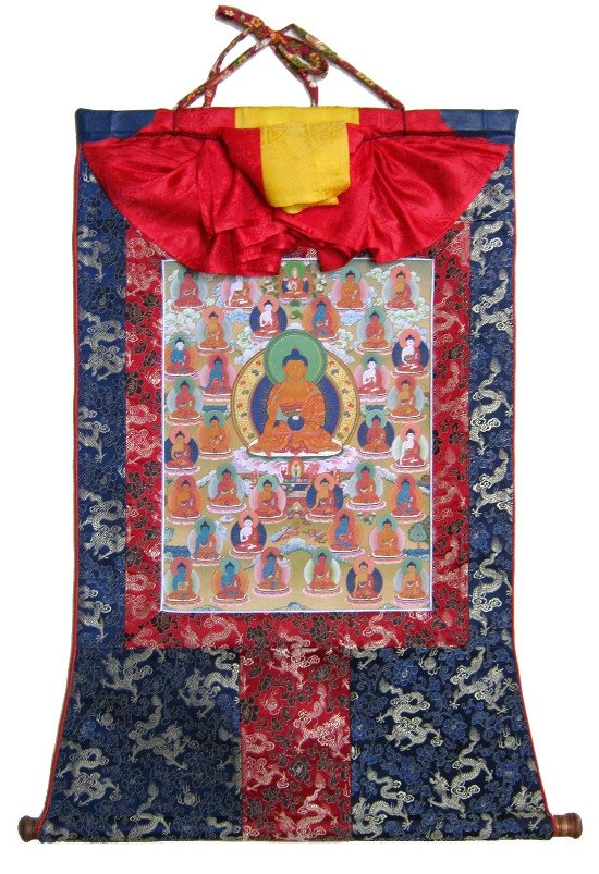 Тханка 35 Будд Покаяния (печатная, 57 х 82 см), 57 х 82 см, изображение: 29,5 х 39 см