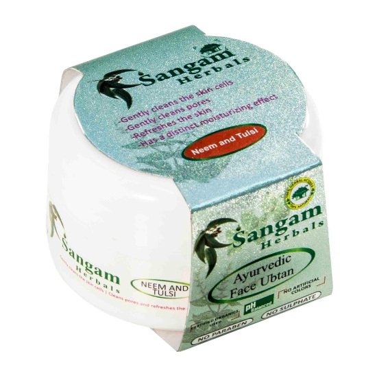 Купить Скраб для лица аюрведический сухой (uptan) Sangam Herbals (Neem and Tulsi), 40 г в интернет-магазине #store#