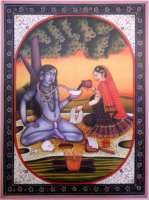 Плакат Шива и Парвати у костра (30 x 40 см)