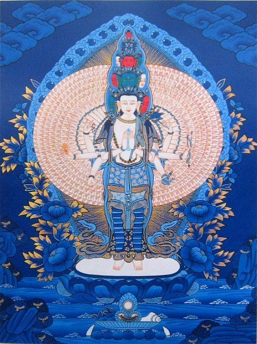 Плакат Авалокитешвара Тысячерукий (синий фон, 30 x 40 см)
