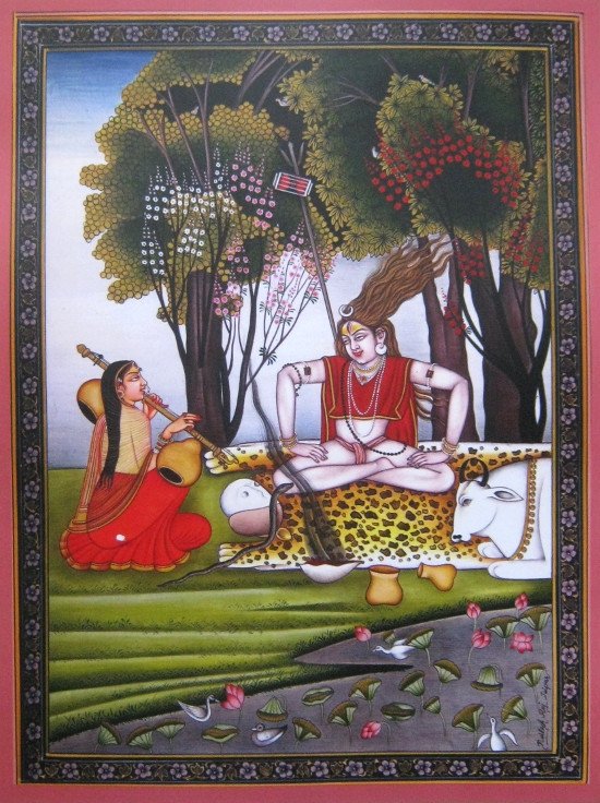 Купить Плакат Шива и Парвати (красная нарисованная рамка, 30 x 40 см) в интернет-магазине Ариаварта