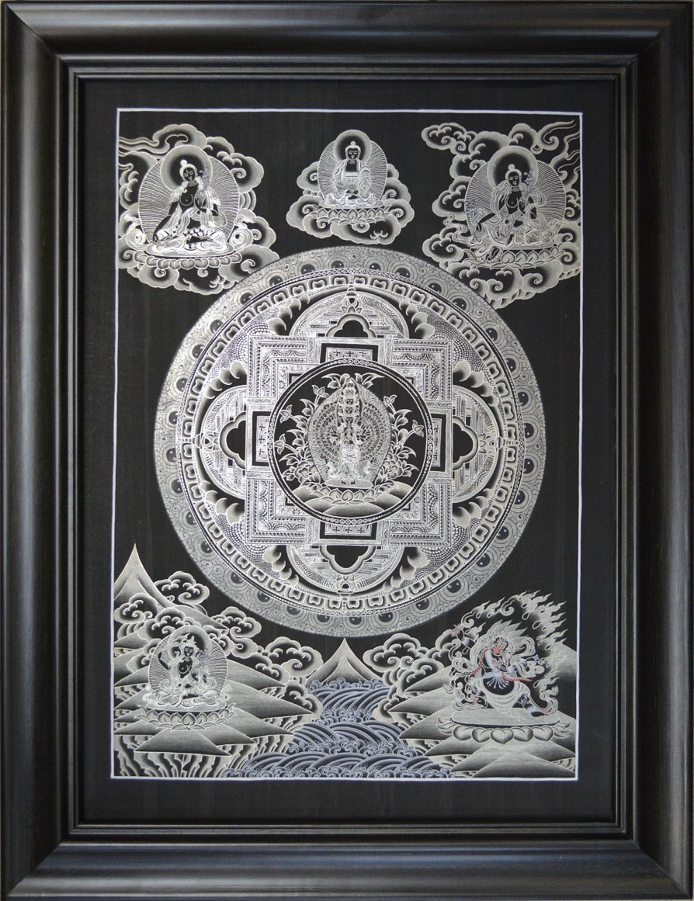 Мандала Тысячерукого Авалокитешвары в деревянной раме, 65,2 x 50 x 2 см