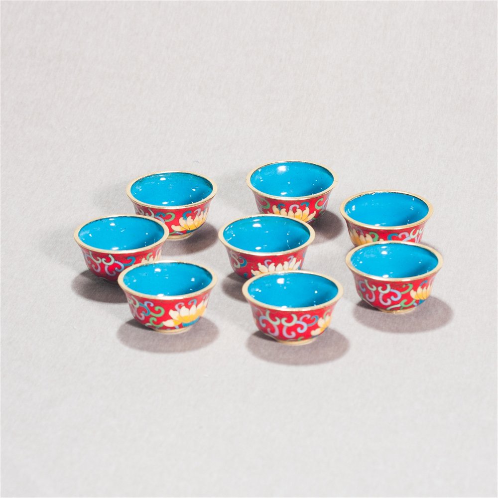 Чаши для подношений (набор из 8 шт.), 6,6 см, красные, металл, эмаль, Китай