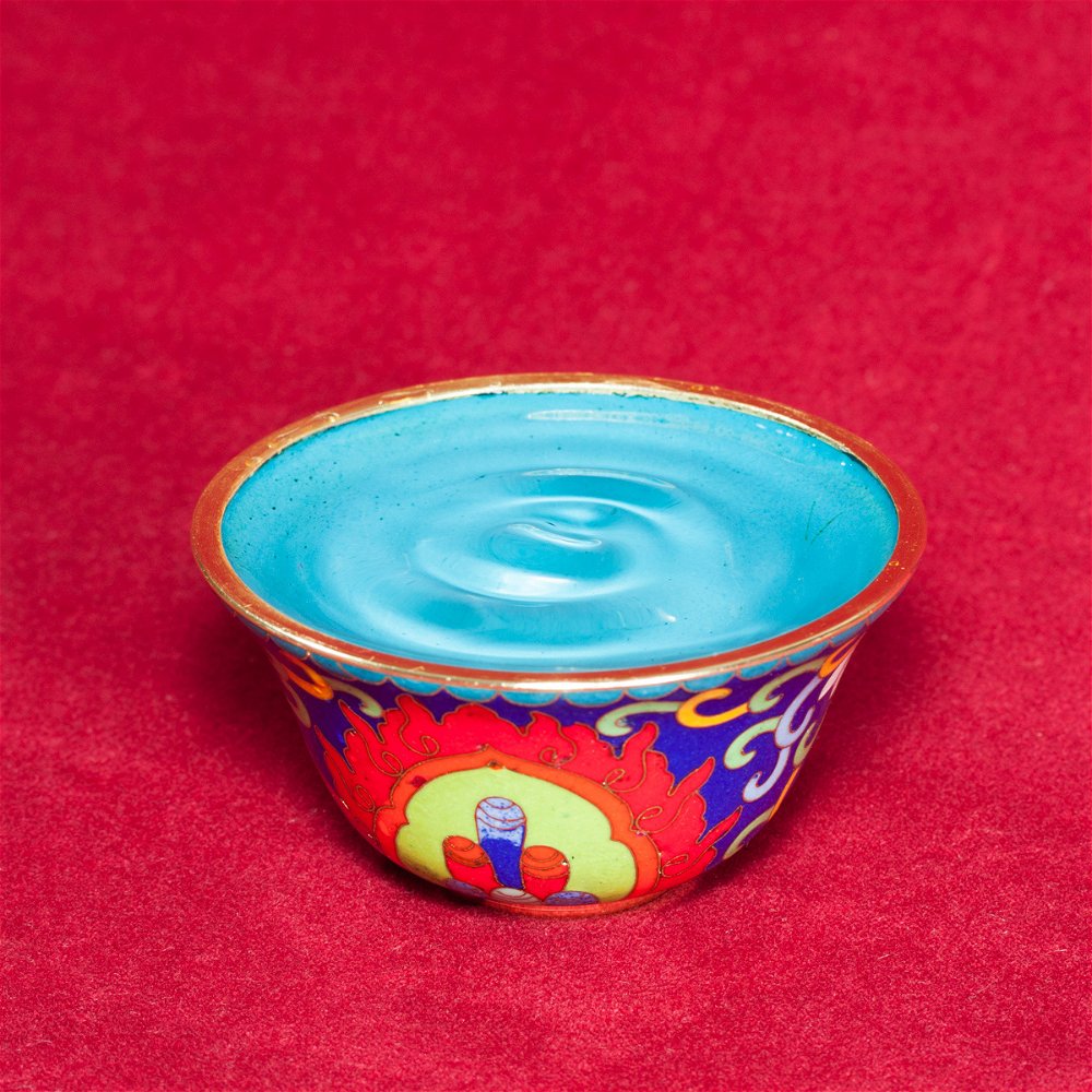 Чаши для подношений с Драгоценными Символами (набор из 8 шт.), 9,3 см, синие, металл, эмаль, Китай