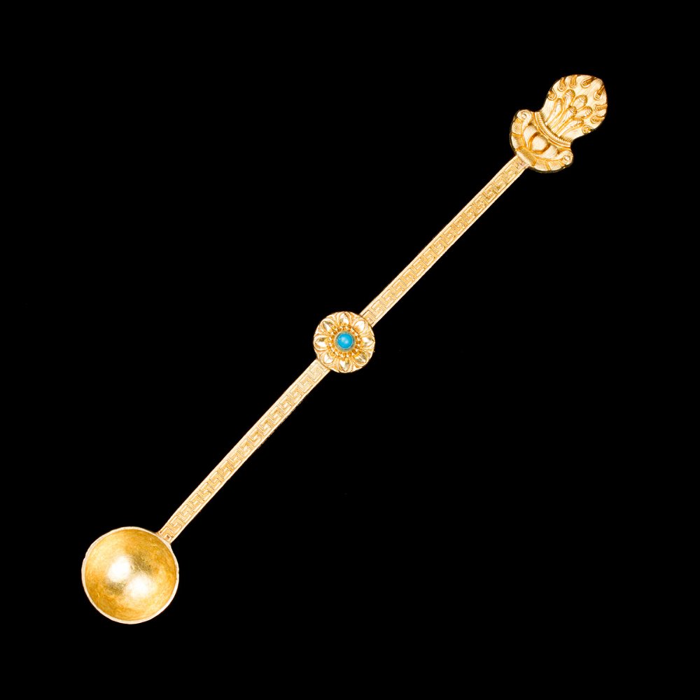 Алтарная ложка "Мен (Амрита)", 23,5 см, круглая, золотистая с синим камушком, 23,5 см, , круглая, золотистая с синим камушком