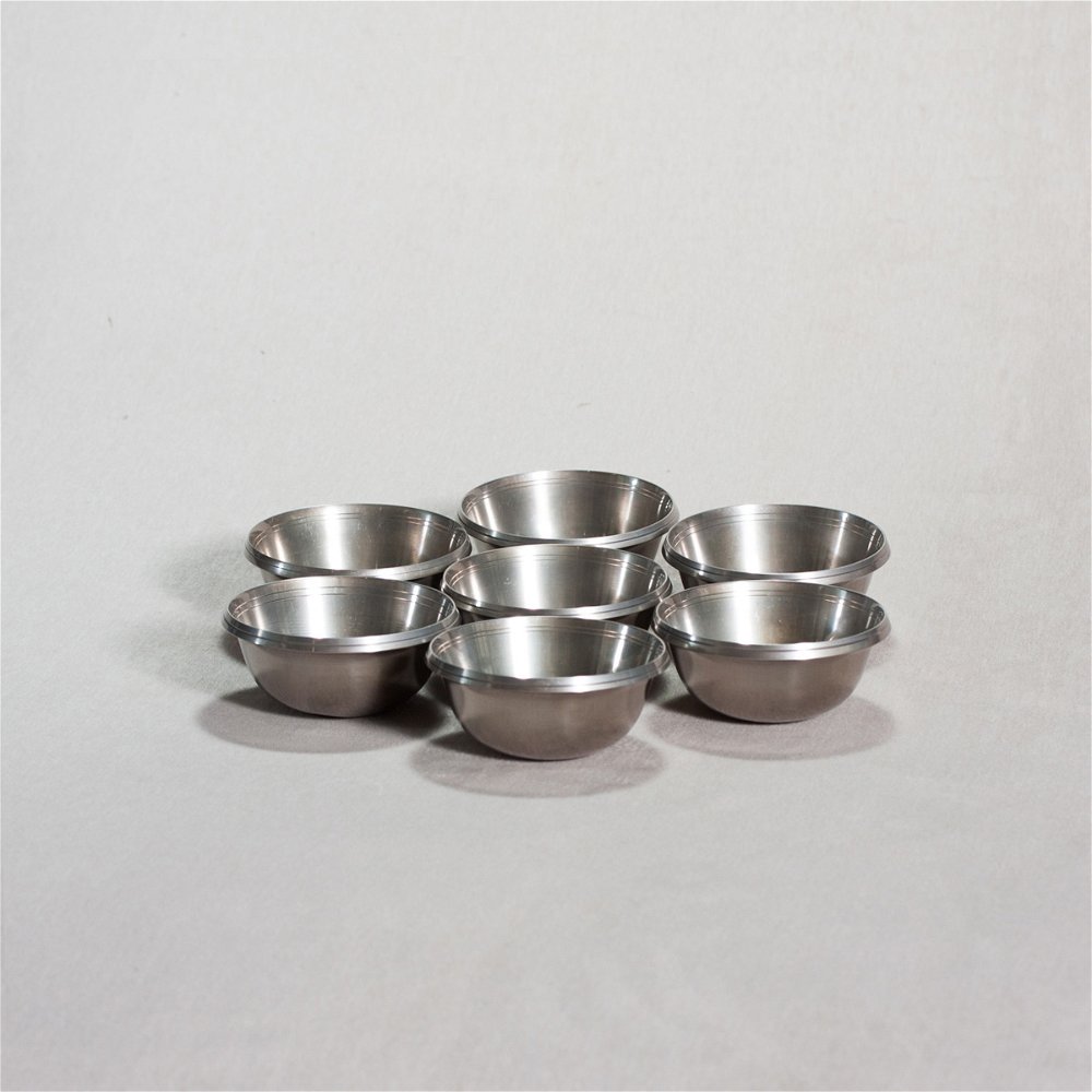 Чаши для подношений (набор из 7 шт.), 9,5 см, серебристые, белая бронза, Непал, серебристый