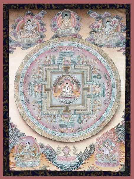 Плакат Мандала Авалокитешвары (красно-черная нарисованная рамка, 30 x 40 см)