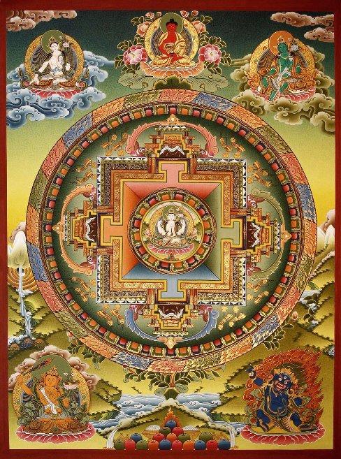 Постер Мандала Авалокитешвары (бордовая нарисованная рамка, 30 x 40 см)