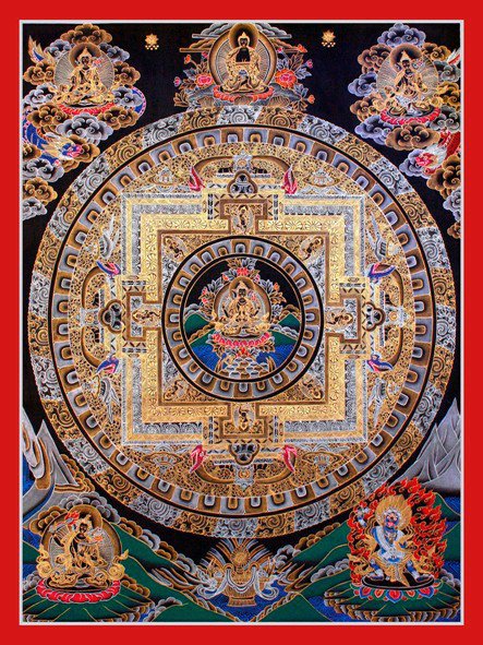 Постер Мандала Авалокитешвары (красная нарисованная рамка, 30 x 40 см)