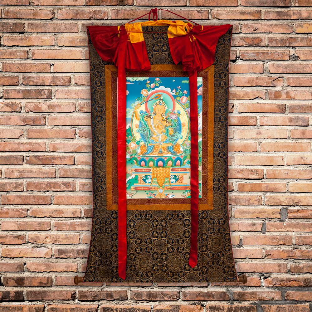 Тханка Манджушри (~100 x 145 см), ~ 100 x 145 см, изображение: ~ 48 x 67 см
