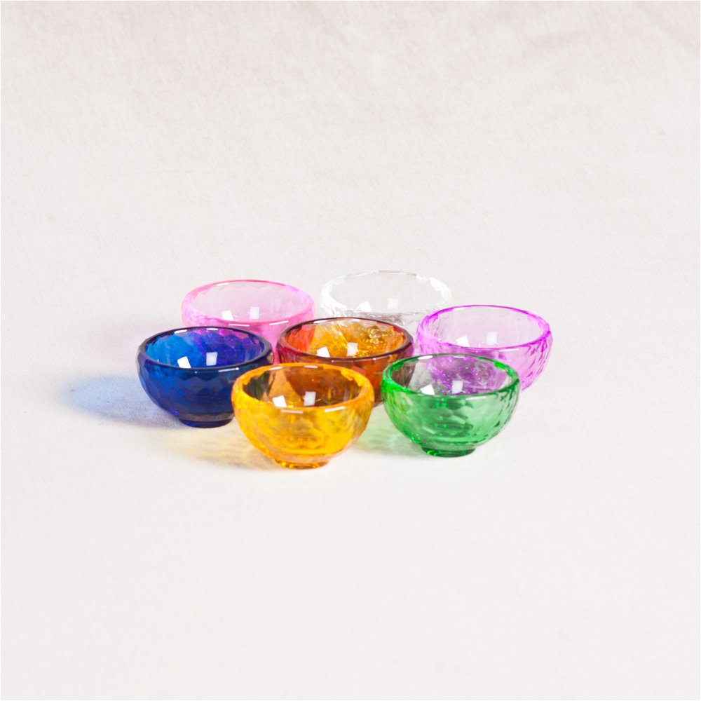 Чаши для подношений (набор из 7 шт.), 6 см, разноцветные, стекло, Китай, Диаметр 6 см. Высота 3,5 см.