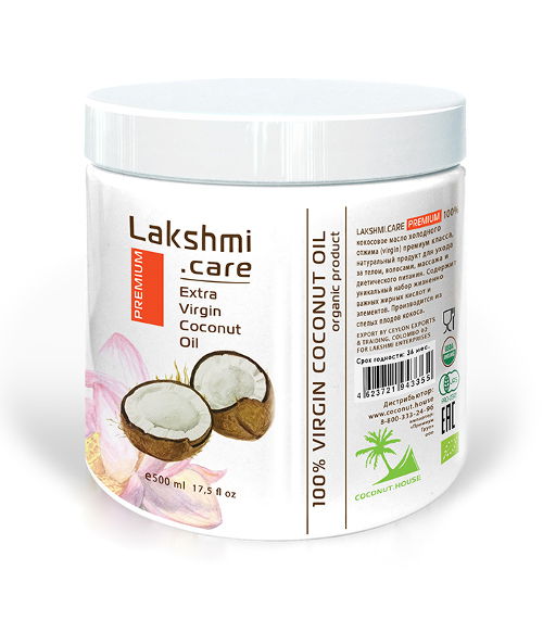 Кокосовое масло Premium Lakshmi Care, Extra Virgin Coconut Oil (500 мл)