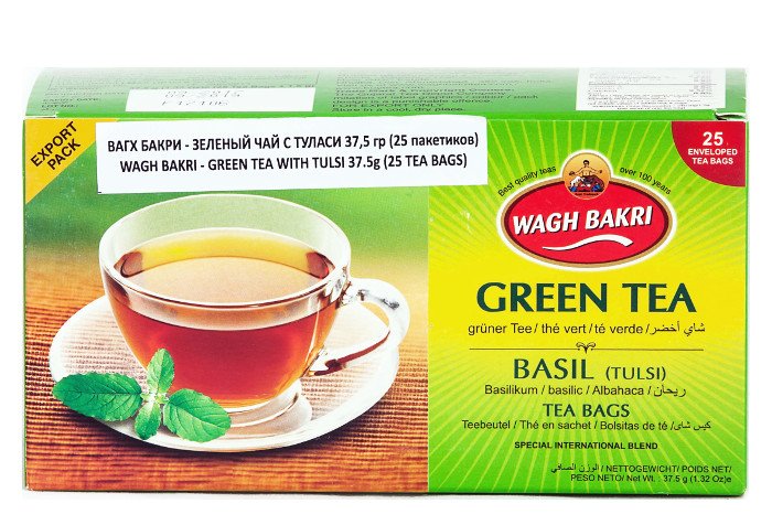 Чай зеленый с туласи Вагх Бакри (Wagh Bakri — Green Tea With Tulsi) 37,5 г (25 пакетиков)