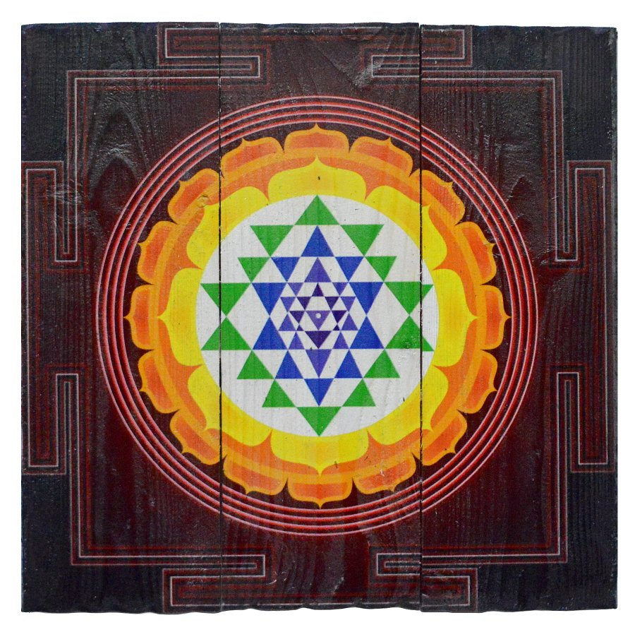Изображение на досках Шри-янтра (Желтый лотос), 36 x 36 x 4 см