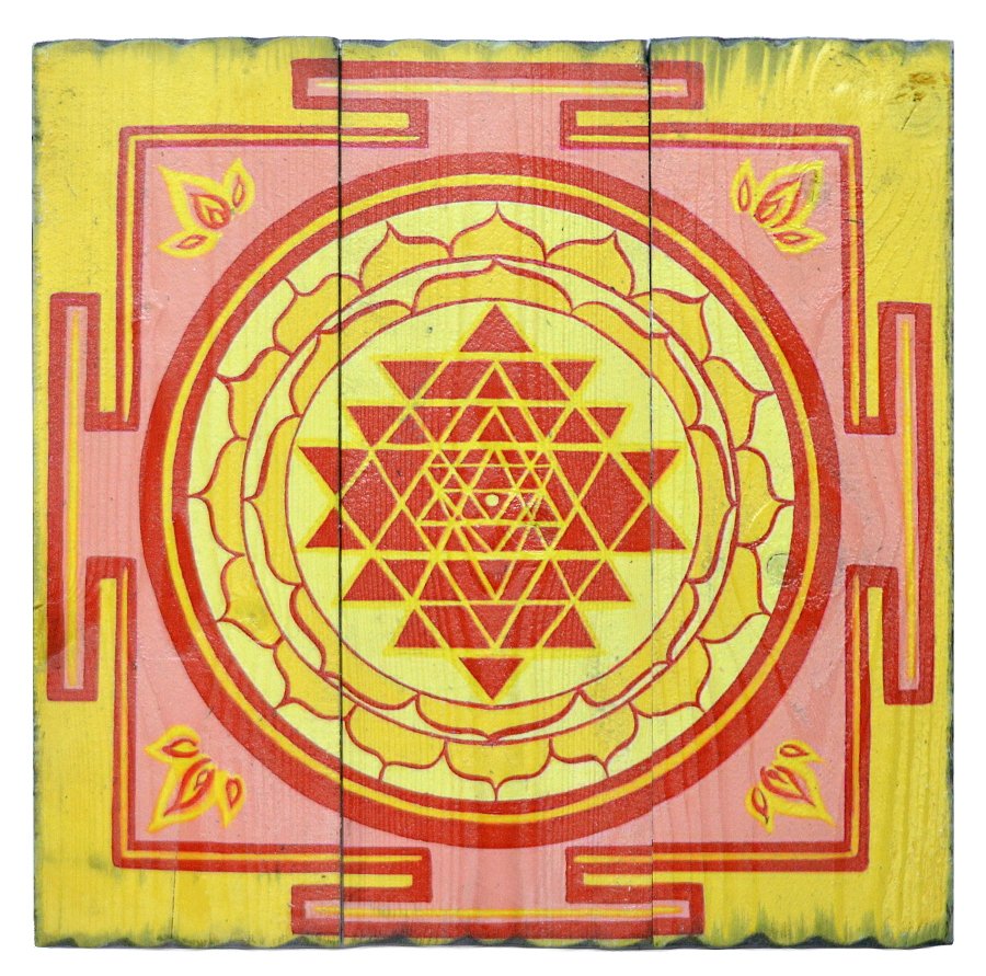 Изображение на досках Шри-янтра (красно-желтая), 36 x 36 x 4 см