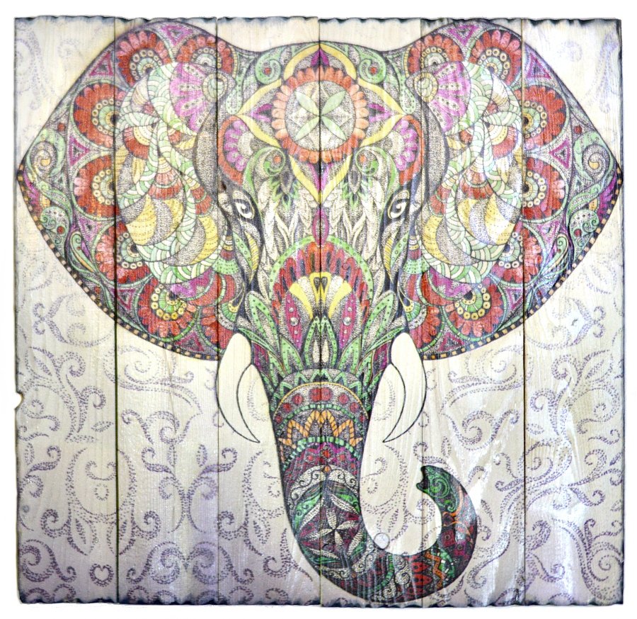 Купить Изображение на досках Слон (55 x 57 x 4 см) в интернет-магазине Ариаварта