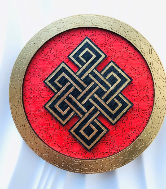 Декоративная тарелка "Бесконечный узел" (красная, диаметр 13 см), диаметр 13 см, Бесконечный узел