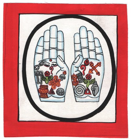 Изображение Руки Будды (красная рамка, белый фон, 13 х 12,5 см)