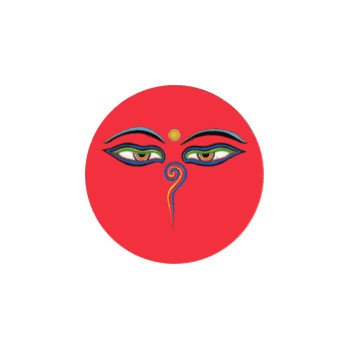 Магнит круглый с Глазами Будды (красный, 3 см)