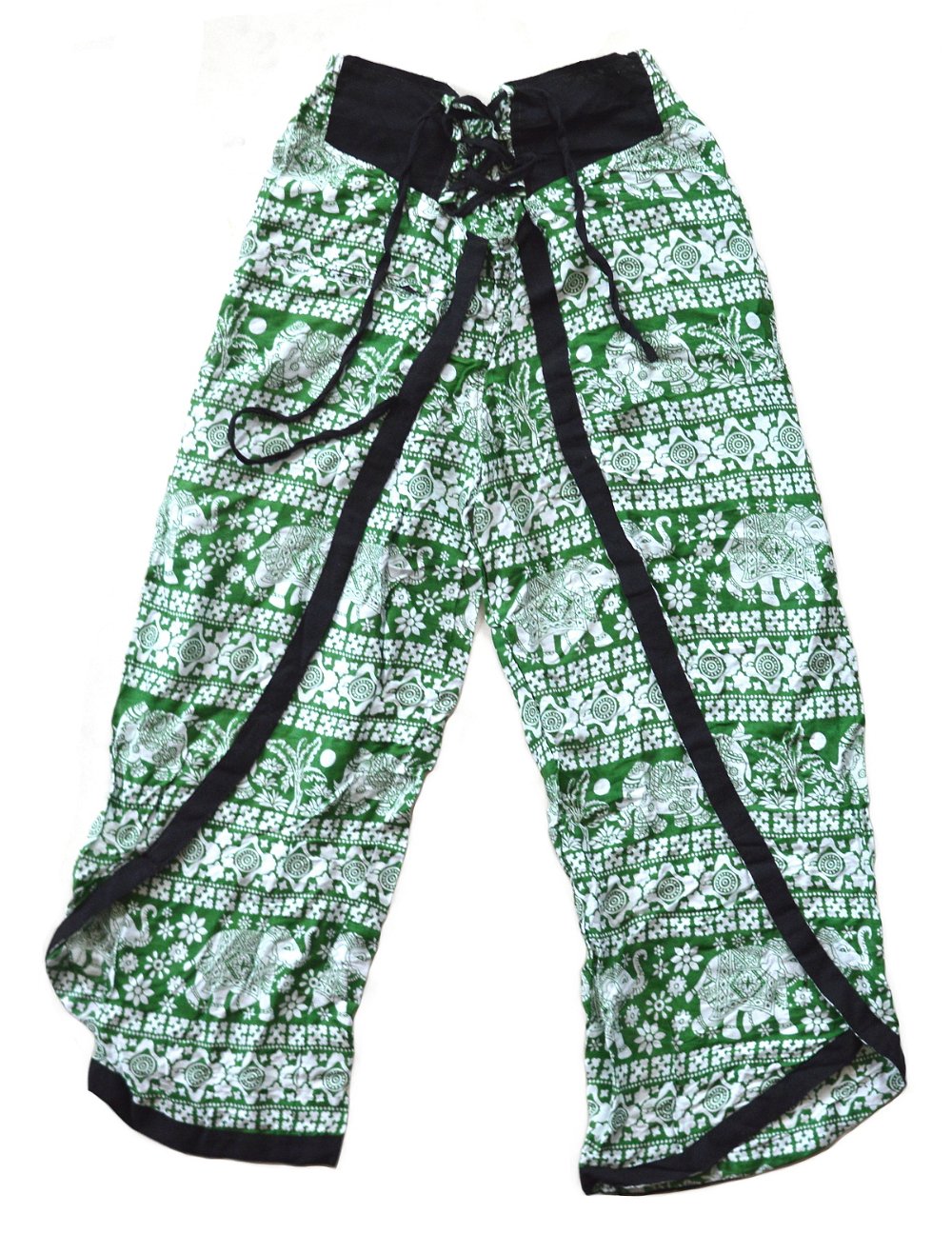 Штаны али-баба со слонами и разрезами, зеленые