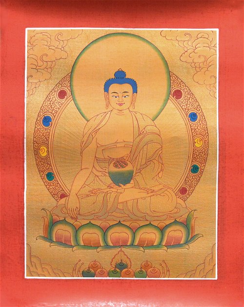 Тханка рисованная Будда Шакьямуни (28,5 х 36 см) (с использованием золота)