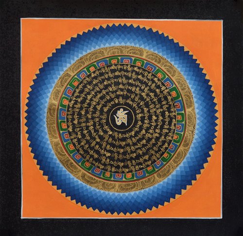 Картина Мандала с тибетским ОМ (оранжевый фон, 32,7 х 33,3 см)