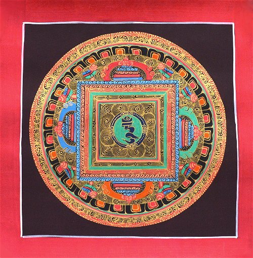 Картина Мандала с ХУМ (красная рамка, коричневый фон, 25 х 25 см)