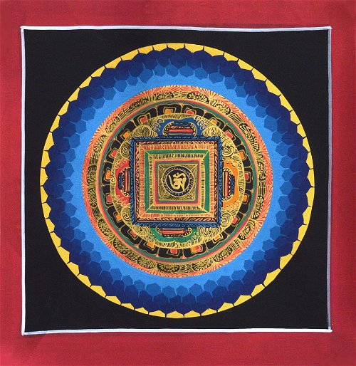 Картина Мандала с тибетским ОМ (красная рамка, черный фон, 25 х 25,7 см)