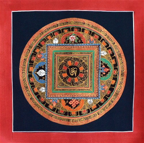 Картина Мандала с тибетским ОМ (красная рамка, черный фон, 25 х 25 см)