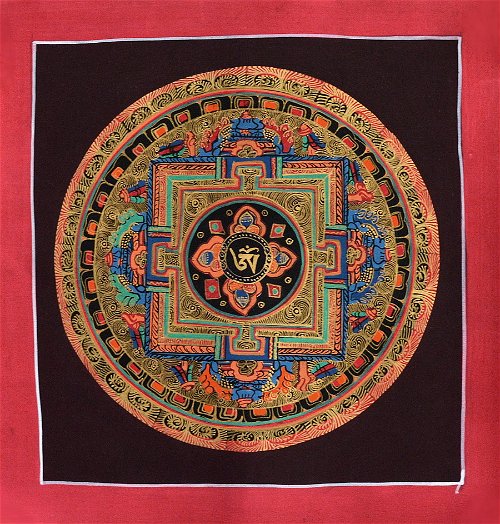 Картина Мандала с тибетским ОМ в лотосе на черном фоне (25,3 х 26,5 см)