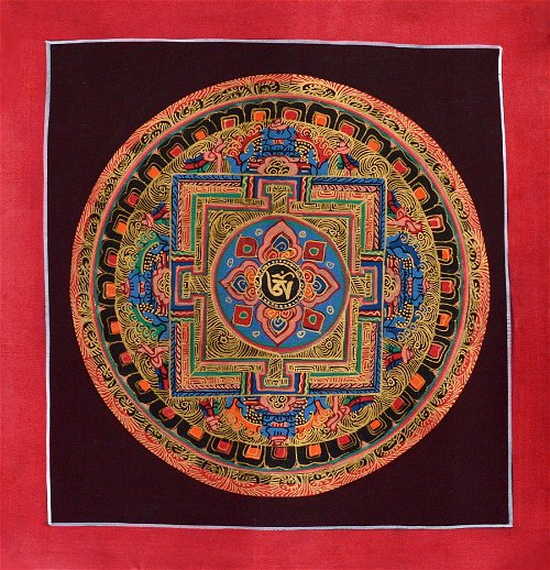 Картина Мандала с тибетским ОМ в лотосе на синем фоне (25,6 х 26,5 см)