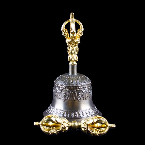 Колокольчик с ваджрой (серебристый), 17,5 см, Оригинальный колокольчик из Дехрадуна (Индия)