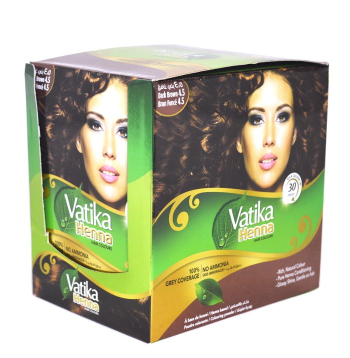 Хна для окраски волос Dabur Vatika Henna Hair Colors (темно-коричневая), 20 пакетиков. 