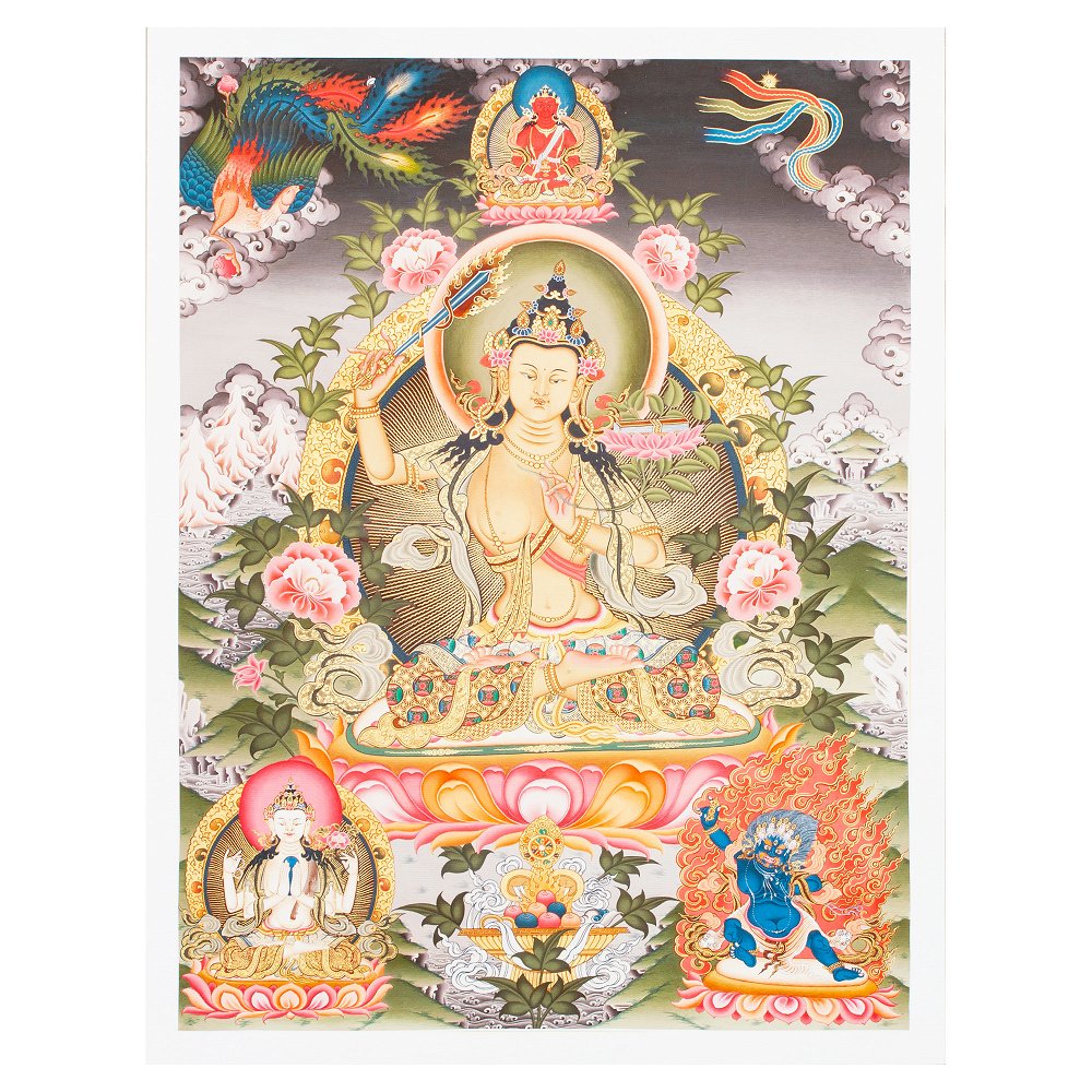 Тханка печатная на холсте Манджушри (31,6 х 42 см), Размер изображения - 31,6 х 42 см