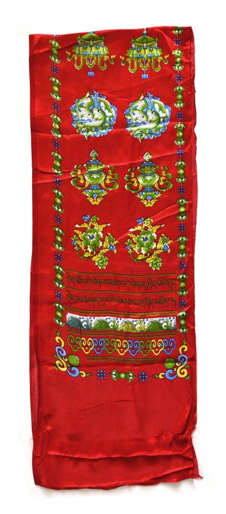 Хадак красный с Восемью Драгоценными Символами (27 x 155 см)