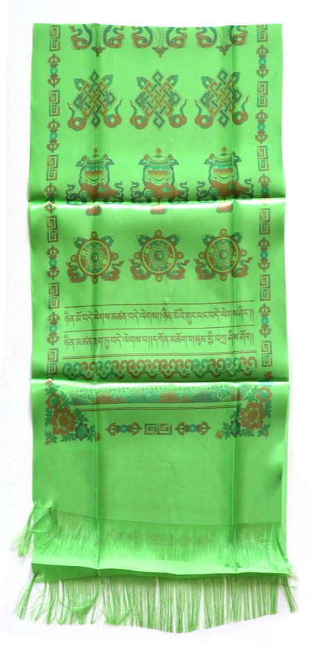 Хадак зеленый с Восемью Драгоценными Символами (35 x 150 см)
