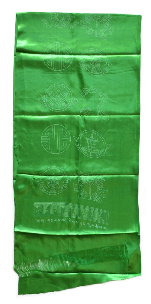 Хадак зеленый с Восемью Драгоценными Символами (45 x 185 см)