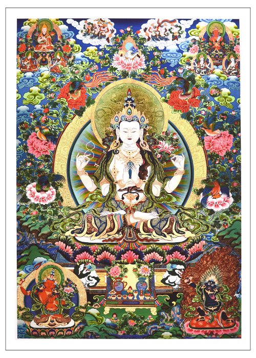 Тханка печатная на холсте Авалокитешвара (32,8 х 46 см)