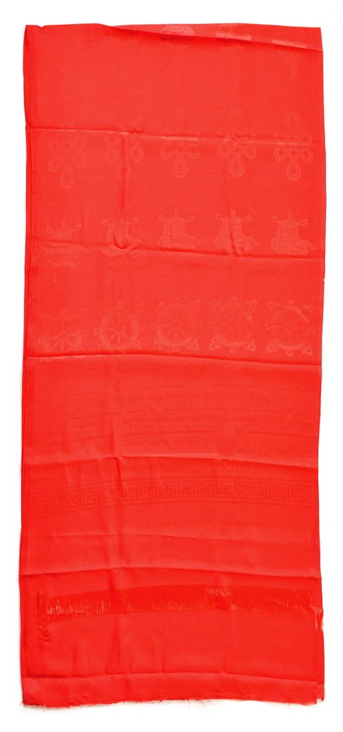 Хадак большой красный с Восемью Драгоценными Символами (55 x 250 см)