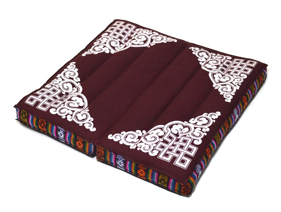 Подушка для медитации складная с Бесконечным узлом, бордовая, 35 x 34 см. 