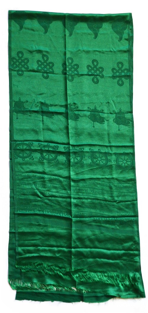 Хадак большой зеленый с Восемью Драгоценными Символами (55 x 250 см)
