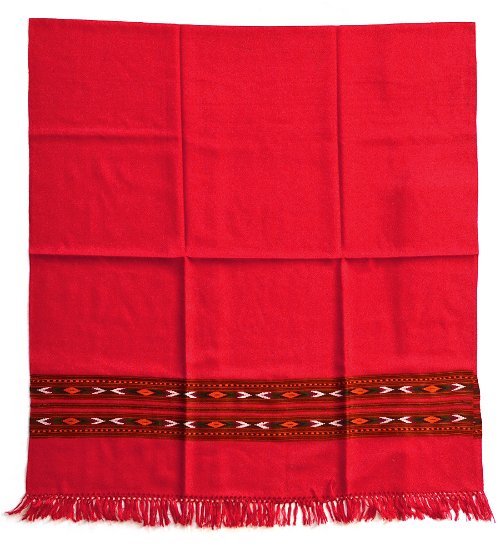 Шаль Куллу, красный цвет, шерсть, 100 x 210 см