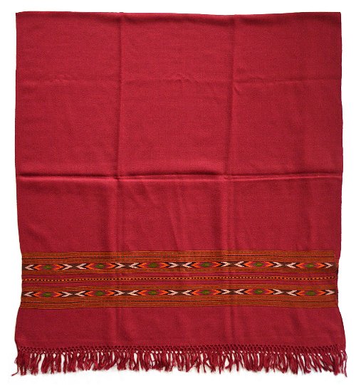 Шаль Куллу, бордовый цвет, шерсть, 100 x 210 см