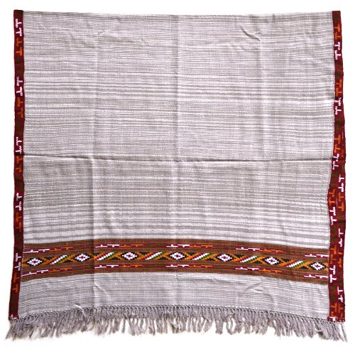 Шаль Куллу, бежевая с белыми полосами, шерсть, 108 x 200 см