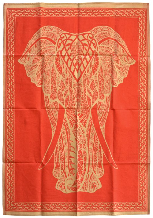 Панно "Слон" (золотистый рисунок, красный фон, 73 х 105 см)