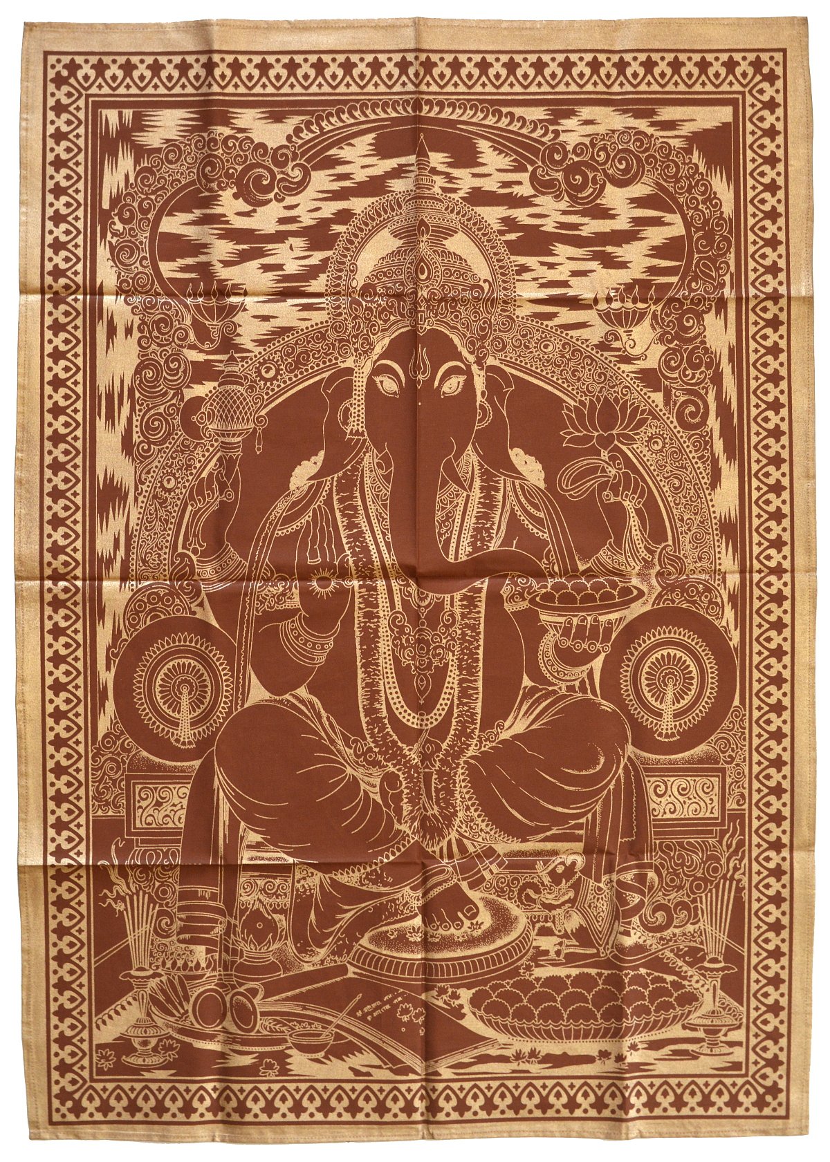 Панно с золотистым рисунком "Ганеша" (коричневый фон, 74 х 106 см). 