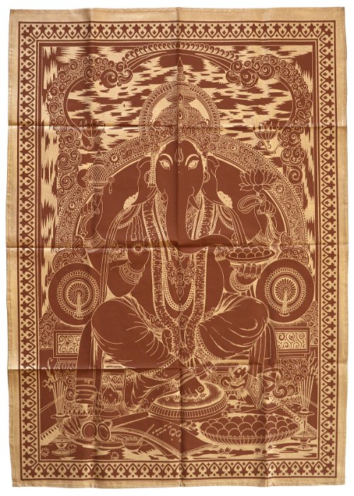 Панно с золотистым рисунком "Ганеша" (коричневый фон, 74 х 106 см)