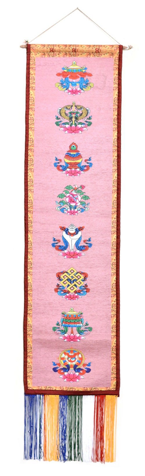 Настенное украшение с Восемью Драгоценными Символами бордовый, 31 x 119 см