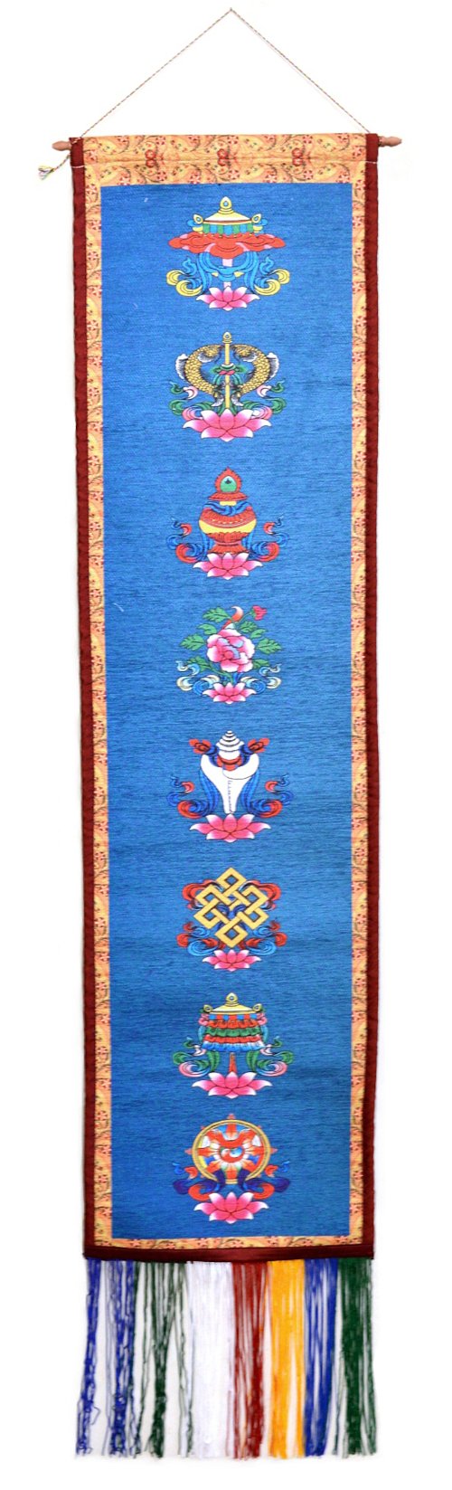 Настенное украшение с Восемью Драгоценными Символами синее, 31 x 119 см